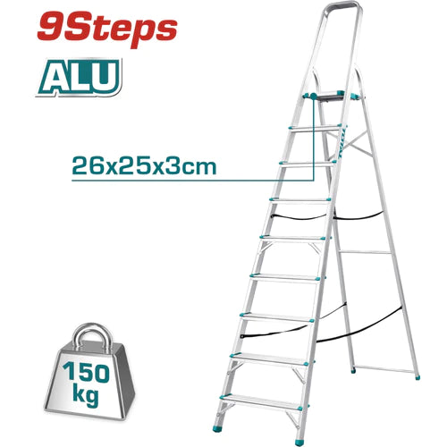 TOTAL ALUMINIUM LADDER 9 STEPS 150kg