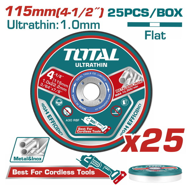 TOTAL Ultra-thin metal cutting disc set 115 X 1mm 25pcs