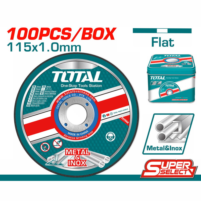 TOTAL STAINLESS STEEL - METAL CUTTING DISC 115 X 1mm 100TEM IN SUPER SELECT METAL BOX