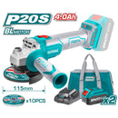 TOTAL Lithium-Ion angle grinder 20V / 4Ah / 115mm