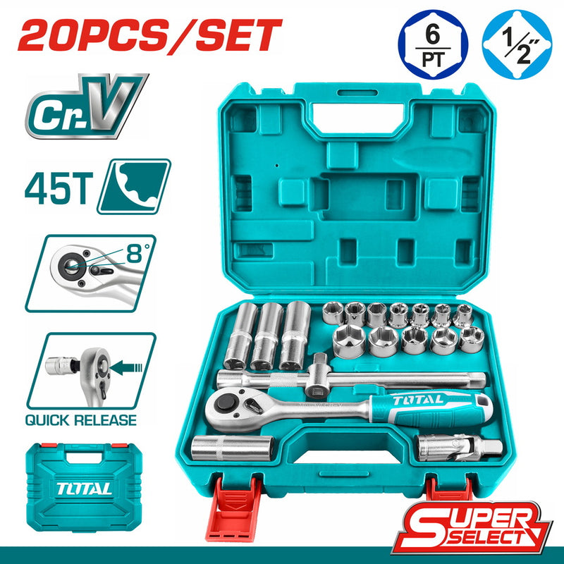 TOTAL 20 Pcs 1/2" Socket set