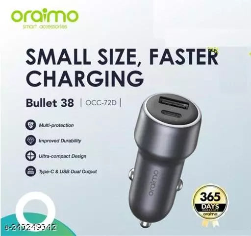 oraimo Bullet 38 38W Fast Charging Compact Safe Car Charger