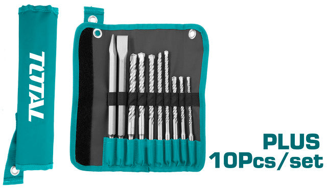 TOTAL 10PCS HAMMER DRILL BITS AND CHISELS SET (TACSD19101)