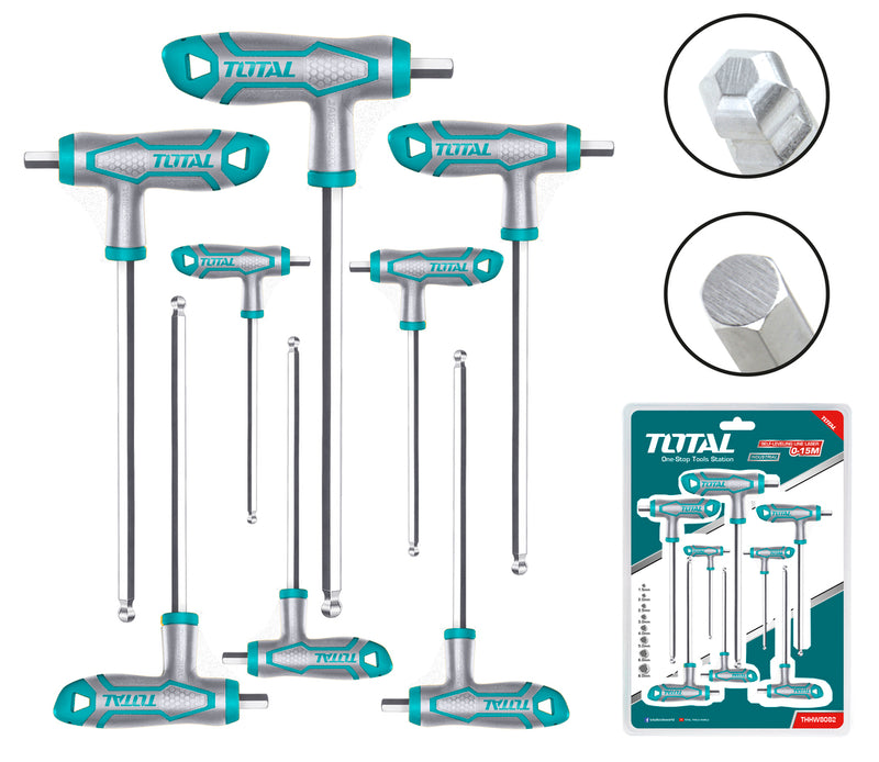 TOTAL T-HANDLE BALL POINT HEX WRENCH SET 8PCS